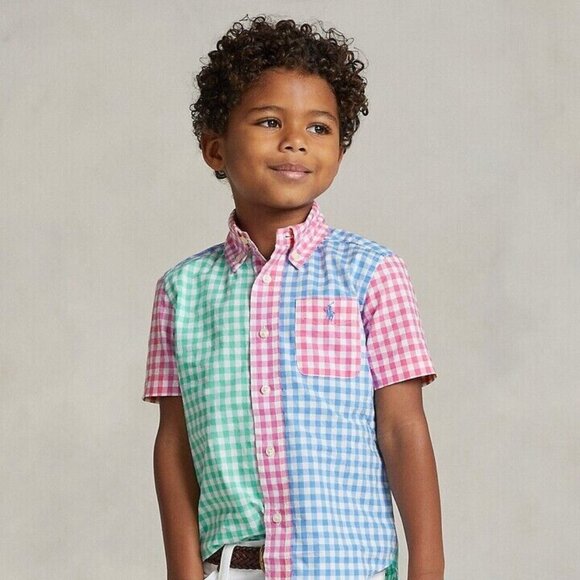 Polo Ralph Lauren Boys Poplin Color Block Check Shirt S ( 8 )